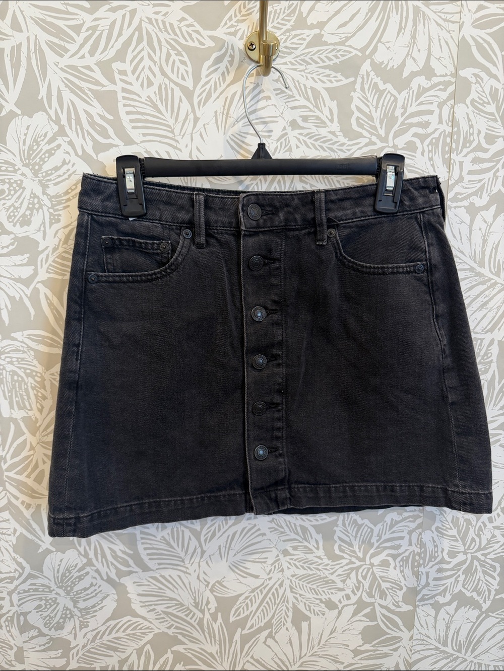 American Eagle Black Button-Front Denim Mini Skirt 4